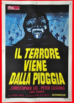 a movie poster for the film dracula starring in italian and english, with an evil face