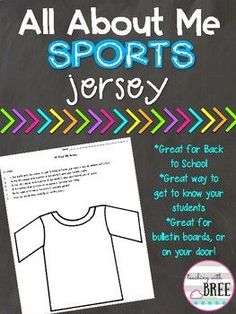 all about me sports jersey for back to school great way to get know your students on their boards