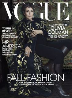 a magazine cover with a woman sitting on a couch