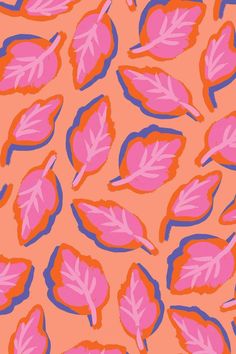 pink and blue leaves on an orange background