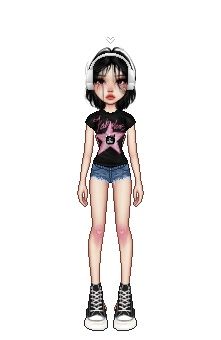 an animated girl wearing headphones and shorts