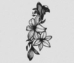 a black and white drawing of flowers