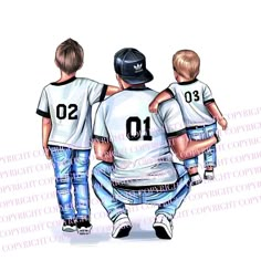 two boys are sitting on the back of each other wearing baseball shirts and blue jeans