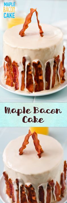 bacon cake with maple bacon on the top and maple bacon on the bottom, ready to be eaten