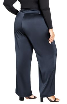 Rich and silky satin inform the look of polished wide-leg pants that have a touch of stretch and functional pockets for added comfort. 32" inseam; 14" leg opening Zip fly with hook-and-bar closure Front slant pockets 97% polyester, 3% elastane Hand wash, line dry Imported Satin Pants, City Chic, Steel Blue, Leg Pants, Wide Leg Pants, Wide Leg, Hand Wash, Nordstrom, Satin