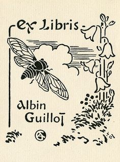 a drawing of a bee with the words ex libris written in black ink