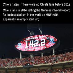 an image of a large sign in the middle of a stadium that reads chiefs fans there no chiefs fans before 2013