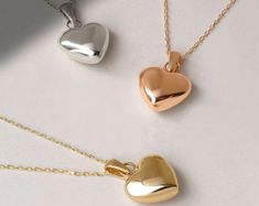 Gift Shiny Puffed Gold Heart Necklace 14K Solid Gold Charm - Etsy Australia Love Pendant Necklace, Heart Pendent Designs Gold, Nackles Design Simple, Puffed Heart Necklace, Pendent Gold, Silver Bracelet Designs, Heart Necklace Gold, Heart Pendent, Solid Gold Charms