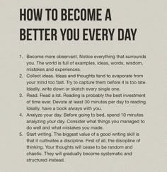 a poster with the words how to become a better you every day written in black