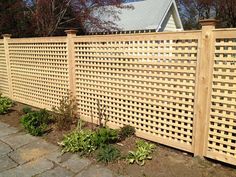 a wooden fence with lattice design on it