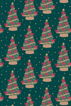 christmas trees with bows and stars on a green background