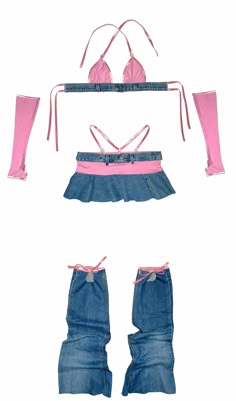 Super cute Y2K reworked MINI SKIRT denim set, is made out of vintage jeans. They may have small stains or holes. Live your Paris Hilton FANTASY! ⋆˙⟡♡⟡⋆˙ The pink part of the bra & skirt is made out of stretchy fabric for a comfortable fit! The bra and skirt straps are adjustable. The leg warmers are also adjustable with the front tie. This set includes BRA, SKIRT, and leg warmers. SLEEVES ARE SOLD SEPARATELY. *JEAN COLOR MAY VARY FROM DENIM TO DENIM, COLORS ARE SUBJECT TO CHANGES. *Each one is h Rave Outfits Pink, Skirt And Leg Warmers, Gyaru Aesthetic, Demon Oc, Roblox Ids, Rave Fit, Mini Skirt Denim, Clothing Templates, Denim Set