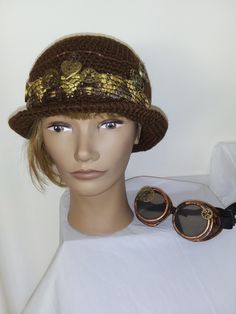 This is a crocheted steampunk inspired hat. Made with brown or black acrylic yarn it's sized to fit adults with a circumference of 20 to 22 inches. Ships in the United States. Bowler Hat, Black Acrylic, Black Acrylics, Chicago Il, Acrylic Yarn, Melon, Caps Hats, Accessories Hats, Winter Hats