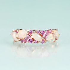 Ethiopian opal ring | Opal Jewelry DejaChic Ethiopian Opal Engagement Ring, Pink Opal Ring, Sapphire Stones, Ethiopian Opal Ring, Bling Wedding, Fire Opal Ring, Sterling Silver Rings Bands, Engagement Rings Opal, Eternity Band Ring