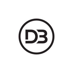 the letter d and b inside a black circle on a white background, logo design