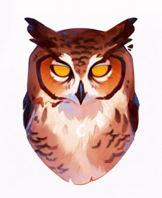 an owl with big yellow eyes and orange - colored eyes is shown in this drawing