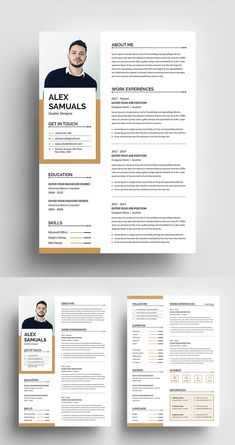 a professional resume template with an orange and black color scheme on the front, side and back