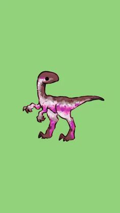 an image of a dinosaur with pink and green paint on it's body, walking