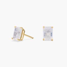 Moonstone offers a unique glow that sets these earrings apart. Add these moonstone studs to your look for instant style. Set in 14k gold, these earrings are an effortlessly classic accessory. Precious Gemstones Jewelry, Blue Nile, Emerald Cut, Semi Precious Gemstones, Gemstone Earrings, Types Of Metal, Moonstone, Birthstone, Gemstone Jewelry