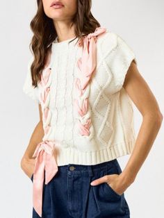 Casual relaxed style. European design. Crew neck. Short sleeves. Ruffled hem. Satin bow. 100% polyester. Color may be lighter or darker depending of the device it is displayed. Coquette Sweater, Cap Sleeve Sweater, Boho Pullover, Knit Tie, Short Sleeve Sweater, Short Sleeve Cardigan, Satin Bow, Short Sleeved Sweaters, White Sweaters