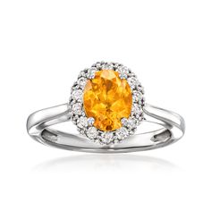 Ross-Simons - C. 1990 Vintage 1.10ct Orange Citrine, .45ct t. w. Diamond Ring Oval Cut in 9kt White Gold. Size 7. C. 1990. It's the ring destined to add sunshine to your entire repertoire! Direct from our Estate collection, this 9kt white gold ring is topped with a bright 1.10 carat oval orange citrine, encircled by a luxe line of .45 ct. t. w. round brilliant-cut diamonds. Take this one home and reach for it when your mood, and outfit, need a little lift. 7/16" wide. Diamond and orange citrine Orange Citrine, Orange Ring, Antique Jewelry Rings, Gold C, Orange Stone, Citrine Ring, Citrine Stone, White Gold Ring, Round Brilliant Cut Diamond