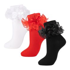 PRICES MAY VARY. Oversized Lace Design: Step up your style with Dicry Women's Socks. These Socks with Bows are crafted from soft lace fabrics with a double-layer lace and delicate patterns. They are perfect for special occasion dresses and Mary Jane shoes, adding a touch of elegance to your outfit. Comfortable and Stylish: These turn cuff socks feature frilly lace and hand-sewn bows, providing a comfortable fit without leaving marks on the ankles. The bows ensure they won't come off, adding a un Ruffle Socks, Frilly Socks, Ruffled Socks, Outfit Comfortable, Lace Fabrics, Lace Socks, Black Socks, Women's Socks, Jane Shoes