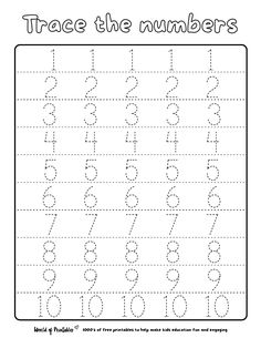 trace the numbers worksheet for children to practice number recognition and counting skills,