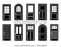 twelve doors and windows silhouettes on a white background