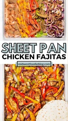 sheet pan chicken fajitas with text overlay