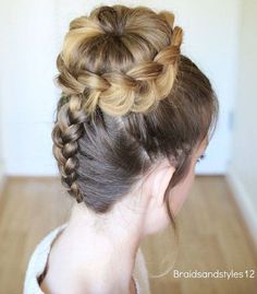 dutch braid and bun updo                                                                                                                                                                                 More Dutch Braid Hairstyles, Wedding Hairstyles Updo, Hair Updos, Bun Hairstyles, Pretty Hairstyles, Hair Trends, Hair Tutorial