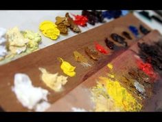 the palettes are being used to paint different colors and shapes in this painting process