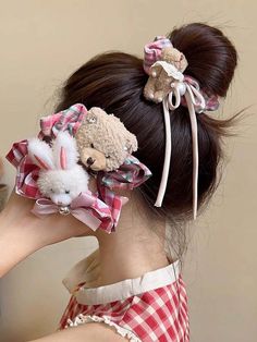 1pc Kawaii Bear Scrunchie, Autumn/Winter Soft Sweet Plaid&Floral Scrunchie, Cute Bun Hair Accessories, Moe College Style Rabbit Ear Panda Hair Tie, Pearl Decor Cartoon Character Hair Ties Multicolor Cute   Polyester    All Women Accessories, size features are:Bust: ,Length: ,Sleeve Length: Kawaii Scrunchies, Shein Scrunchies, Fluffy Scrunchies, Kawaii Hair Ties, Cute Adjustable Bunny Ears Hair Accessories, Kawaii Hair Accessories, Cute Buns, Floral Scrunchie, Kawaii Hairstyles