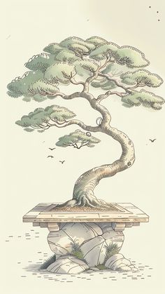 a bonsai tree on top of a rock