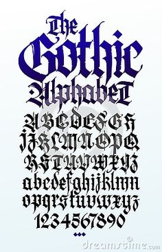 the gothic alphabet is shown in blue and black