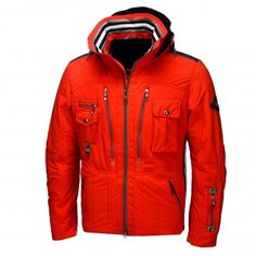 Emmegi, Josh ski jacket, men, orange-red Red Casual Outerwear For Skiing, Hooded Windbreaker For Snowboarding Ski Season, Technical Waterproof Skiing Outerwear, Sporty Red Skiing Outerwear, Designer Ski Wear, Men’s Ski Jacket, Ski Gear, Trail Blazers