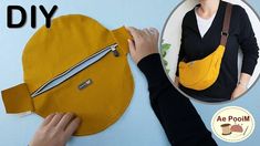 a woman is making a purse out of fabric