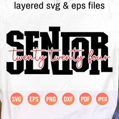 a white shirt with the word senior on it and four different font styles to choose from