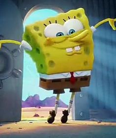 the spongebob character is standing in front of an open door