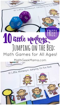 the free printable monkey jumping on the bed game for kids to practice their math skills