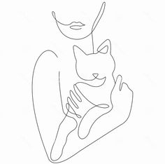 a line drawing of a woman holding a cat