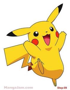 a cartoon pikachu flying through the air with it's arms out and eyes wide open