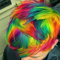 Short Rainbow Hair, Hidden Rainbow Hair, Hair Dyed, Dramatic Hair, Rainbow Hair Color, Colored Hair, Creative Hairstyles, Rainbow Hair, Color Hair