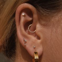 Sold as a single earring 14k yellow gold Lab-grown diamond accents 5mm, 6.5mm or 8mm post lengths Threaded flatback 18 gauge Ear Mapping, Daith Piercing Stud, Diamond Picture, Funky Jewelry, Vermeil Jewelry