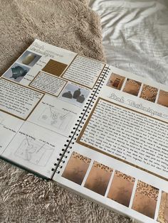 an open book with pictures and instructions on the pages, sitting on a bed sheet