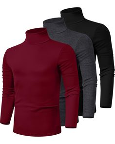 PRICES MAY VARY. Comfortable Material: the mock turtleneck top is made of 95% cotton and 5% spandex, a soft breathable stretch fabric, that don't feel heavy; Lightweight, not see through, and warm enough, suitable for layering in the cold weather and extended time outdoors Fitted Design: the neck and cuffs have a lot of softness but do not fall down or stretch out, the turtleneck is high and deep and can either be folded down flat or just allowed to slouch; Each look is nice and can give a well Knitted T Shirt, T Shirt Basic, Turtle Neck Men, Mens Turtleneck, Stylish Jeans, Turtleneck Shirt, Shirts Long Sleeve, Compression Shirt, Turtleneck Top