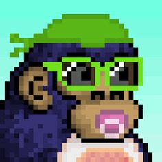 a pixel art monkey wearing glasses and a green hat