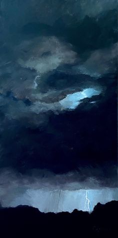 an abstract painting of dark clouds and lightning