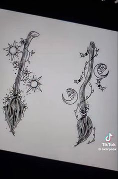 two tattoos that are on the side of a sheet of paper with stars and moon designs