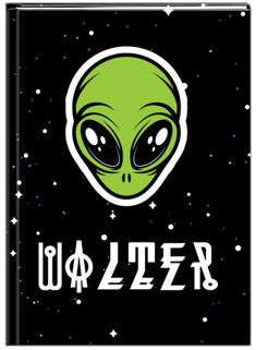 an alien book with the words aliens written in white lettering on black and green background