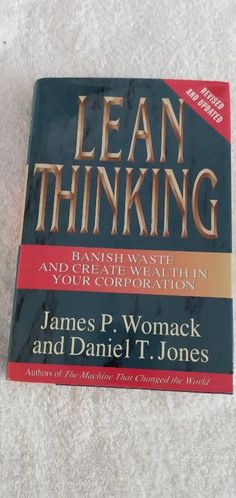 the book lean thinking by james p womack and daniel t jones is on display